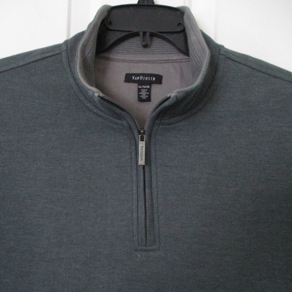 Van Heusen Mens L/S Mushroom Green Cotton 1/4 Zip Sweater - Size XL